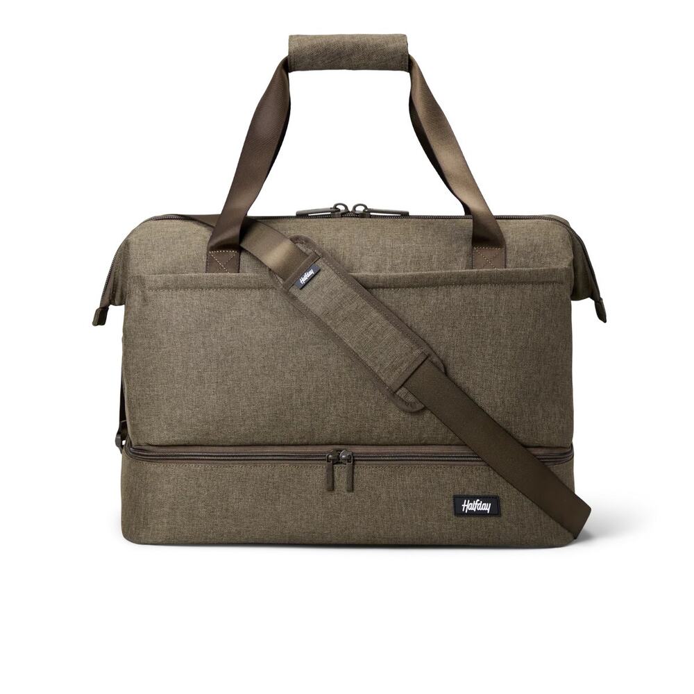 NEW HalfDay 40L Double Decker Weekender Travel Duffle Bag Two Tier Green Brown